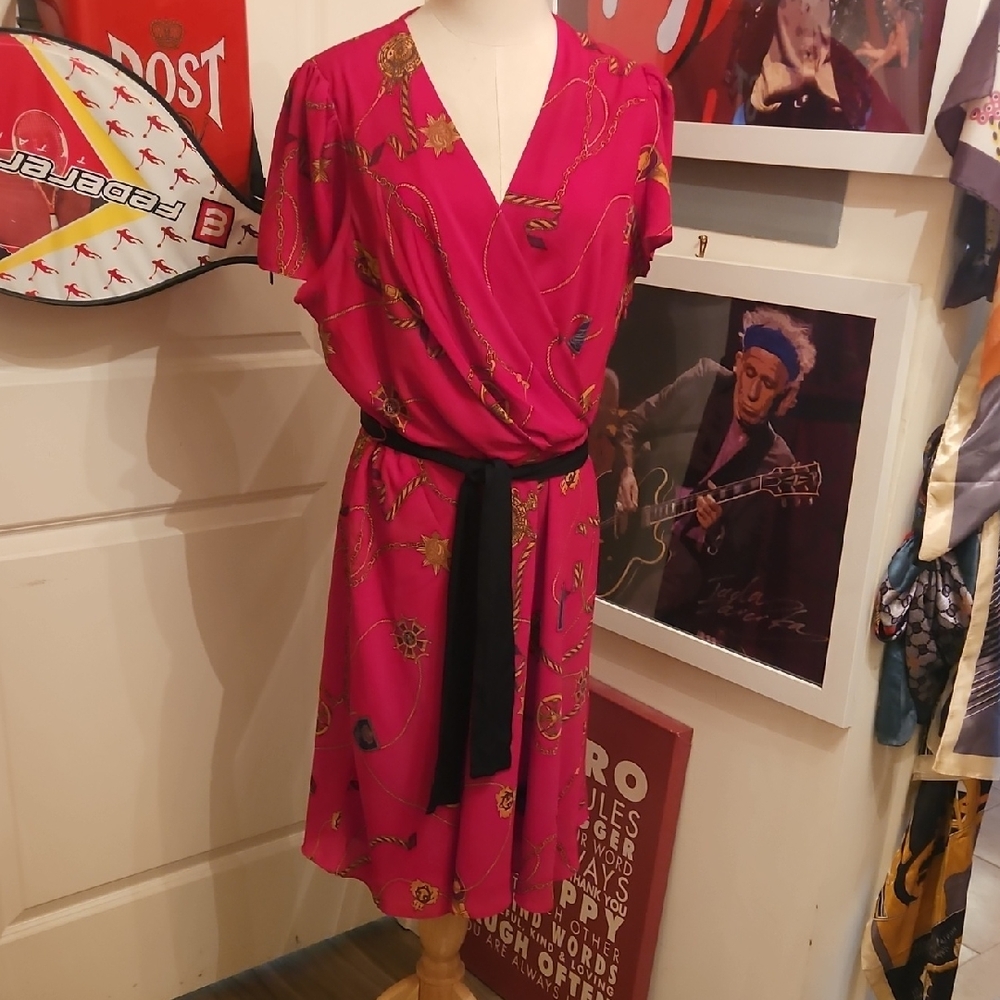 Ralph Lauren Black Label Red Midi Dress with Black Accent